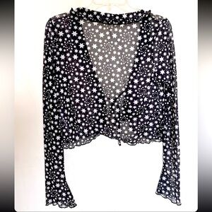Long Sleeve Sheer Star Design Festival Shirt
